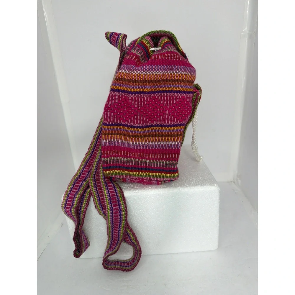 Artesanias Pinzon Woven Mexican Backpack Pink Multi Stripe Boho Rucksack Small